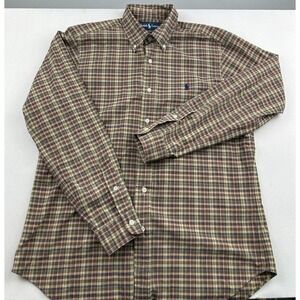 Ralph Lauren Classic Fit Blue Red Green Tan Plaid Button Down Dress Shirt Medium